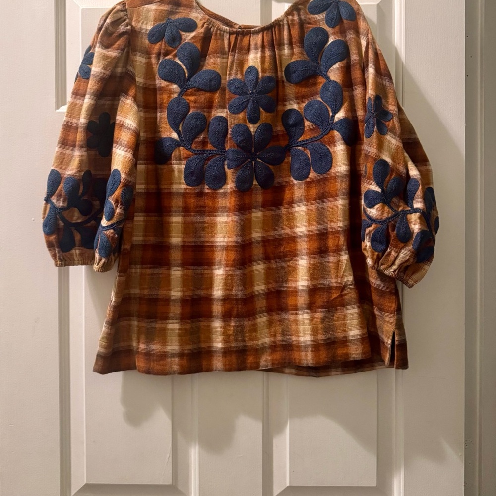 Ivy Jane plaid floral embroidered flannel shirt - Picture 2 of 6